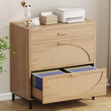 3-Drawer Rattan File Cabinet, A4 Size Hanging Files, Large Wooden Printer Stand for Home Office