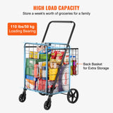 Folding Shopping Cart, Jumbo Grocery Cart With Double Baskets, 360Swivel Wheels, Heavy Duty Utility Cart, 110 LBS Large