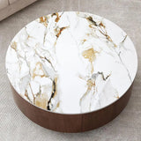 Modern Coffee Table with 2 Drawers and faux Marble Top for Living Room