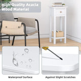 Narrow Side Table With Drawer And Shelf, Wood Nightstand For Living Room