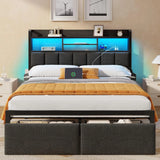 Full Upholstered Storage Bed Frame with LED Lights Charging Station