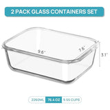 2Pack 2260ml/ Large Glass Storage Containers with Lids, Meal Prep Food Container Set