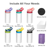 12/30 Pack 12oz Sublimation Kids Tumblers,with Silicone Sleeve & Shrink Wrap