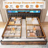 King Bed Frame, King Size Bed Frame Built in Charging Station & LED