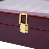 24 Slot Walnut Wooden Watch Display Case Glass Top Jewelry Box Collector