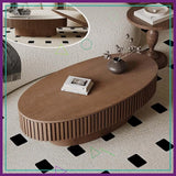 Modern Oval Coffee Table with Storage, Walnut Finish, Fluted Design
