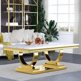 Luxury Marble Coffee Table with Gold Stainless Steel Pedestal Modern 47"