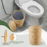 3 Gallons Wicker Trash Can with Lid and Removable Liner, Wicker Rattan Bathroom