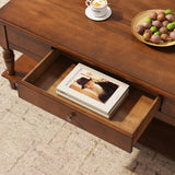 Vintage Solid Wood Coffee Table with 2 Drawers & Storage Shelf