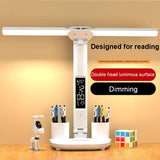 LED Clock Table Lamp USB Chargeable Dimmable Desk Lamp 2 Heads