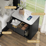 Fluted Nightstand Set of 2, Bedside Table with Faux Marble Top