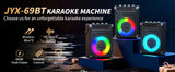JYX Karaoke Machine with 2 UHF Wireless Microphones, Bluetooth Speaker with Bass/Treble/Echo Adjustment & LED Light