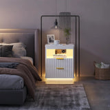 Nightstand with Charging Station, Farmhouse End Side Table with 2 Drawers