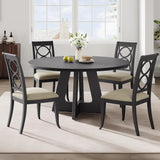 Round Dining Table for 4-6 People Space Saving Rustic Wooden Kitchen Table