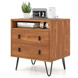 3-in-1 Bedroom Nightstand, Practical Side Table with 2 Drawers & Iron Legs