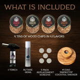 Engraved Cocktail Smoker Kit, Torch, 90ML Butane, with Cherry, Hickory, Maple