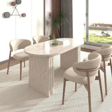 Oval Travertine-Inspired Dining Table for 4-8, Wooden Base, Suitable for Family