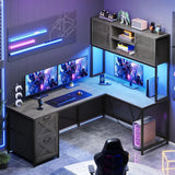 L Shaped Gaming Desk, Reversible Computer Desk with Fabric Drawers