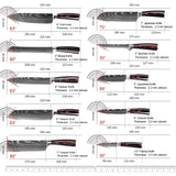 MDHAND 8pcs Kitchen Knife Damascus Stainless Steel Chef Knife Utility Paring Boning Cleaver