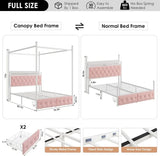 Full Size LED Canopy Bed Frame with Storage & Charging Station