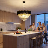 Modern Black & Gold Crystal Chandelier, Dimmable 5-Tier Round K9 Crystal Chandelier