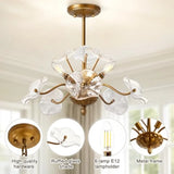 Modern Gold Chandelier, Vintage Flower Glass Pendant Light Fixture