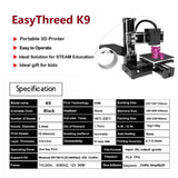 Easythreed Mini 3D Printer K9 Easy Use One-click Print Mainboard Magnetic Build Platform Desktop