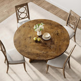 Round Dining Table for 4-6 People Space Saving Rustic Wooden Kitchen Table
