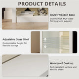 70-inch Electric Fireplace TV Stand for 80'' TV in Living Room, White Color, with Adjustable Glass Shelves and Remote Control