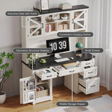 72 H Farmhouse Executive Desk with Hutch, Office Desk, Computer Desks with Charging Station