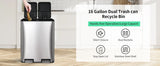 60L/16 Gal Dual Trash Can Stainless Steel Step Garbage Can