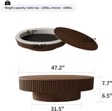 Modern Oval Coffee Table with Storage, Walnut Finish, Fluted Design