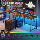 T-Shaped 2 Person Desk with Power Outlet Long Two Person Gaming Table with LED
