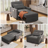 3-in-1 Convertible Sofa Bed in Linen Fabric for Living Room, Study, or Guest Room