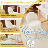 VINGLI White Modern Velvet Vanity Chair with Back - Silent Wheels Stylish Comfortable