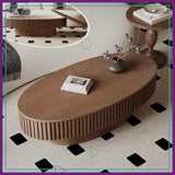 Modern Oval Coffee Table with Storage, Walnut Finish, Fluted Design