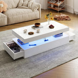47” High-Glossy LED Coffee Table with 2 Sliding Drawers, Living Room