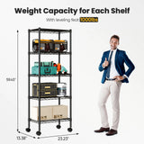 JHK 3-5 Tier Grid Storage Bookshelf with Lockable Wheels Mobile Metallic Shelving Rack Heavy Duty Standing