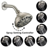 High-Pressure 6-Setting 4" Adjustable Shower Head - Clog-Proof Design