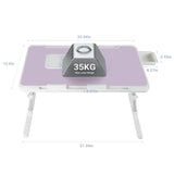 Laptop lap desk for bed use, purple ABS plastic, includes cooling fan, adjustable