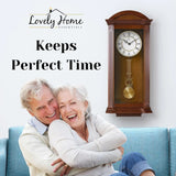 Silent Battery Powered Wooden Grandfather Wall Clock Pendulum Large