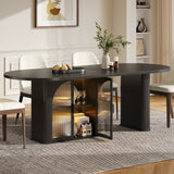 Walnut 70 Inch Oval Dining Table for 6-8 People, Modern Large Dining Room Table with 2-Tier Storage Space