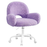 Vanity Chair Round Hollow Back Height Adjustable Faux Fur Wheels Arms Makeup Bedroom