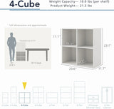Stackable 4-Cube Storage Organizer Shelves, Wood Bookcase for Cubby Bins