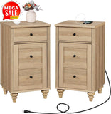 Set of 2 Nightstands w/ Charging Station, Power Outlets & USB Ports for Living