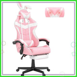 Pink Gaming Chair with Footrest, Bunny Ears, Ergonomic Design for Girls, Women