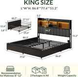 King Bed Frame with 6 Storage Drawers And Linen Upholstered Headboard