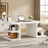 White Modern Wood Executive Office Desk 63 Computer Desk with Storage Shelves for Home Office