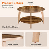 MCQ 32IN Wood Round Coffee Table for Living Room with Storage 2-Tier