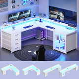 L Shaped Gaming Desk with 4 Drawers, Computer Desk with Display Cabinet